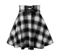 Falda de mujer negra corta gótica, falda de verano hasta la rodilla, falda plisada sexy de cintura alta, minifalda adolescente niña Y2k vestido con cordones, falda a cuadros, Blanco, S