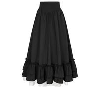 Falda de Mujer Rojo Oscuro Cintura Alta Doble Capa Dobladillo con Volantes Espalda Falda Ajustable Falda Maxi-Negro-XL