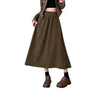 Falda de Pana para Mujer, Estilo Vintage, de Cintura Alta, Corte en A, Lisa, Midi, para otoño e Invierno, versátil, elástica, hasta la Rodilla, Larga, niñas, Color marrón, Talla XL