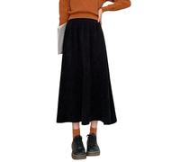 Falda de Pana para Mujer, Estilo Vintage, de Cintura Alta, Corte en A, Lisa, Midi, para otoño e Invierno, versátil, elástica, hasta la Rodilla, Larga, niñas, Color Negro, Talla S