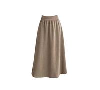 Falda de Pana para Mujer, Estilo Vintage, de Cintura Alta, Corte en A, Lisa, Midi, para otoño e Invierno, versátil, elástica, hasta la Rodilla, Larga, niñas, Color Caqui, Talla M