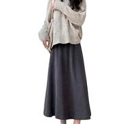 Falda de Pana para Mujer, Estilo Vintage, de Cintura Alta, Corte en A, Lisa, Midi, para otoño e Invierno, versátil, elástica, hasta la Rodilla, Larga, niñas, Gris Oscuro, L