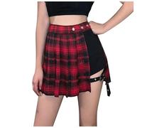 Falda de pantalón de mujer Pantalones cortos Culottes Pantalones Casual Minifalda asimétrica Faldas Negras Falda Plisada Ropa Gótica Ropa Festival Ropa Cargo Pantalones Falda con Hebilla, rojo, L