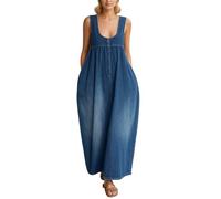 Falda de peto de cuello cuadrado para mujer, vestido largo con peto, vestido de verano, vestido informal maxi de línea A, vestido informal con bolsillo, vestido de playa básico, R Armada, XXXL