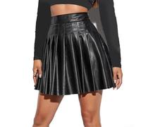 Falda de piel sintética de cintura alta con forma plisada de línea A para mujeres que prefieren una silueta definida y un estilo listo para salir por la noche (S negro)