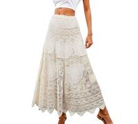 Falda de Playa Bohemia de Encaje Calado para Mujer, Elegante Falda Informal de Verano con Dobladillo de Crochet, para Uso Diario y Fiestas navideñas. (Beige, One Size)