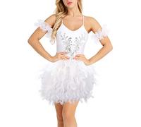 Falda de plumas para mujer, disfraz de carnaval corto para mujer, cintura elástica, minifalda de cuervo, vestido de ballet, maillot de baile, espagueti, tul, disfraz de carnaval, O blanco., XL