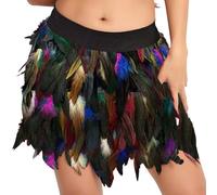 Falda de plumas para mujer, minifalda elástica, cintura elástica, disfraz de cuervo, falda de plumas de pavo real, disfraz de cosplay, festival, traje delgado, cadera, plumas, falda negra, vestido de