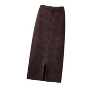 Falda De Punto De Las Mujeres - Falda De Terciopelo Femenina De Otoño E Invierno De Longitud Media De Punto De Un Solo Paso Falda Dividida Recta Gruesa Faldas Largas Sólidas Casuales Café S