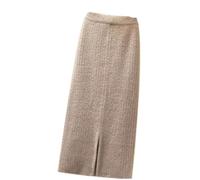 Falda De Punto Mujer - Falda De Terciopelo Femenina De Otoño E Invierno De Longitud Media De Punto De Un Solo Paso Falda Dividida Recta Gruesa Faldas Largas Sólidas Casuales Apricot XL