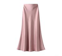 Falda de satén de cintura alta para mujer, corte de sirena para oficina y uso diario, primavera a invierno (M rosa)
