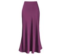 Falda De Satén para Mujer Elegant Faux Silk Satin Skirts For Women High Waist A-Line Office Lady Solid Color Glossy Finish Fishtail Skirt para Mujeres(Purple,XXL)