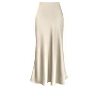Falda De Satén para Mujer Elegant Faux Silk Satin Skirts For Women High Waist A-Line Office Lady Solid Color Glossy Finish Fishtail Skirt para Mujeres(Apricot,XXL)
