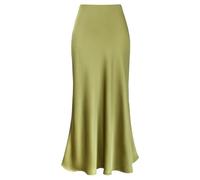 Falda De Satén para Mujer Elegant Faux Silk Satin Skirts For Women High Waist A-Line Office Lady Solid Color Glossy Finish Fishtail Skirt para Mujeres(Matcha Colour,S)
