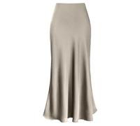 Falda De Satén para Mujer Elegant Faux Silk Satin Skirts For Women High Waist A-Line Office Lady Solid Color Glossy Finish Fishtail Skirt para Mujeres(Champagne,L)
