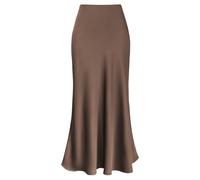 Falda De Satén para Mujer Elegant Faux Silk Satin Skirts For Women High Waist A-Line Office Lady Solid Color Glossy Finish Fishtail Skirt para Mujeres(Deep Brown,XL)