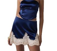 Falda De Satén para Mujer Women Satin Mini Skirts Casual Elegant Solid Color Lace Hem Skirt For Beach Vacation Party Club Going out Streetwear para Mujeres(Color-5,M)