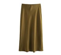 Falda De Satén para Mujer Women's Style Fashion Silk Satin Texture High Waist Skirt Street Elegant Mid-Length para Mujeres(Lemon Green,S)