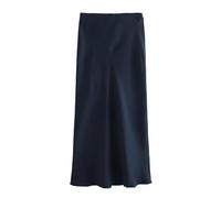 Falda De Satén para Mujer Women's Style Fashion Silk Satin Texture High Waist Skirt Street Elegant Mid-Length para Mujeres(Dark Blue,S)