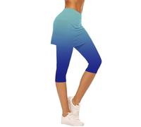 Falda de tenis degradada para mujer, 2 en 1, leggings deportivos para mujer, 3/4 con falda de cintura alta, falda deportiva con pantalones, leggins deportivos de tres cuartos, para yoga, fitness, golf
