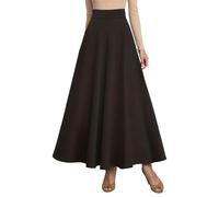 Falda de terciopelo con estampado floral elegante, cintura alta, acampanada, longitud midi, Bk1, XL