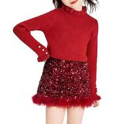 Falda de terciopelo para niña con tutú de línea A para niños pequeños, ropa de fiesta informal para primavera e invierno para 3-14 años, rojo, 3-4 años