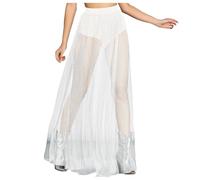 Falda de Tubo de Encaje con Lentejuelas Plisadas Transparentes Elegantes para Discoteca para Mujer, Media Falda Ajustada de Tul con de Cintura Alta