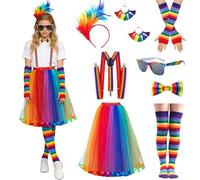 Falda de Tul Arcoiris Mujer,8 Pièces Disfraz de Arco Iris,Disfraz de Arco Iris para Mujer,Conjunto de Disfrazs de Carnaval,Diademas de Plumas Arcos Irise,para Fiestas,Carnaval,Disfraces de Halloween