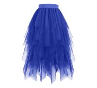 Falda de tul azul, falda de tul para mujer, falda larga hinchada, falda acampanada, falda de tul irregular, con elástico, tallas grandes, cintura alta, disfraz de hadas para carnaval, L