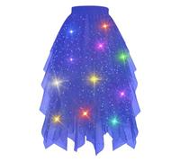 Falda de tul azul para mujer, midi irregular, azul claro, falda azul, disfraz de pavo real, medusa, monstruo, disfraz de pez arcoíris, tul multicolor, tutú elegante, carnaval 50 S