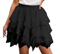 Falda de tul larga para mujer, suave, asimétrica, elegante, faldas, tallas grandes, de malla irregular, hasta la rodilla, para carnaval, falda bruja, línea A, elástica, disfraz de hadas, Negro , 6 1