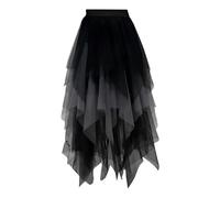 Falda de tul para mujer, con volantes, multicapa, de malla, línea A con niveles, tutú para graduación, boda, faldas largas de tul, falda de mesa de hierba, gris, L