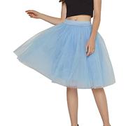 Falda de tul para mujer, estilo años 50, falda midi de tutú, falda de tul, retro, elástica, multicapa, ballet, tutú, carnaval, fiesta, disfraz, falda plisada, falda rockabilly, enagua, C-azul claro