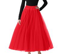 Falda de tul para mujer, estilo midi retro, cintura alta, tutú, para carnaval, color negro, con purpurina, azul, rojo, 5XL