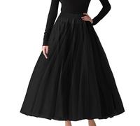 Falda de tul para mujer, estilo midi retro, cintura alta, tutú, vestido largo, enagua de tul, Negro , 5XL