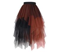 Falda de tul para mujer, falda de ballet midi de cintura alta, irregular, cintura elástica, varias capas, línea A, varios colores, tutú, falda de fiesta, disfraz de carnaval, O Marrón, S