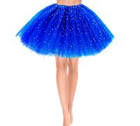 Falda de Tul para Mujer Falda de Tul de 3Capas con Lentejuelas Estrellas Falda Tutú para Adultos y Adolescentes Niñas Fiesta Retro de los Años 80 Disfraz de Fiesta de Carnaval de Halloween (Azul)