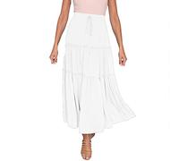 Falda de tul para mujer, falda elástica bohemia, maxifalda con cintura alta para mujer, volantes, línea A, faldas largas oscilantes, Blanco, M
