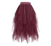 Falda de tul para mujer, falda larga hinchada, falda acampanada, de tul, irregular, con elástico, tallas grandes, cintura alta, disfraz de hadas de carnaval, L