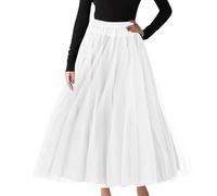 Falda de tul para mujer, midi retro, cintura alta, tutú, falda para carnaval, rosa, vestido de carnaval, azul brillante, Blanco, 3XL