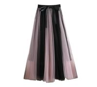 Falda de tul plisada para mujer, falda midi elástica, elegante, de malla, acampanada, plisada, larga, asimétrica, disfraz de hadas, tallas grandes, hasta la rodilla, falda plisada, Negro , Talla