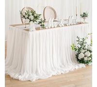 Falda de Tulle para Mesas Rectangulares o Redondas - Decoración para Boda, Baby Shower, Cumpleaños, Fiesta, Tela de Tulle con Volantes(White,14FT(29.5x167in/75x426cm))