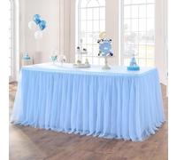 Falda de Tulle para Mesas Rectangulares o Redondas - Decoración para Boda, Baby Shower, Cumpleaños, Fiesta, Tela de Tulle con Volantes(Blue,9FT(29.5x108in/75x275cm))