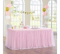 Falda de Tulle para Mesas Rectangulares o Redondas - Decoración para Boda, Baby Shower, Cumpleaños, Fiesta, Tela de Tulle con Volantes(Pink,9FT(29.5x108in/75x275cm))
