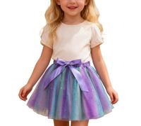 Falda de tutú con estrellas con arco iris con lentejuelas, tela de malla, actuación de baile, disfraz de fiesta, disfraz de ballet, tul, delantal con purpurina, cintura elástica, Color lila claro., 2