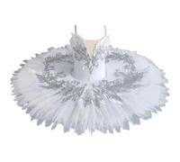 Falda De Tutú De Ballet para Niñas con Plumas Impresionantes Y Lentejuelas Vestido De Bailarina Estilo Panqueque,Blanca,130