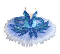 Falda De Tutú De Ballet para Niñas con Plumas Impresionantes Y Lentejuelas Vestido De Bailarina Estilo Panqueque,Azul,100