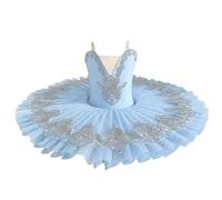 Falda de tutú de ballet profesional para niñas, plato de panqueques, traje de princesa esponjoso, disfraz de baile para niños, azul, 160