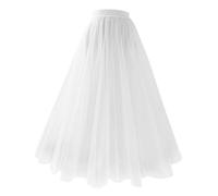 Falda de Tutú para Mujer Elegante Tutu Cintura Elástica Midi Falda A-Line Disfraz de Ballet Color Sólido Tutú Skirt Retro 80s para Carnival Bodas Halloween Rock Party Festival (01-White, S)