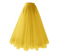 Falda de Tutú para Mujer Elegante Tutu Cintura Elástica Midi Falda A-Line Disfraz de Ballet Color Sólido Tutú Skirt Retro 80s para Carnival Bodas Halloween Rock Party Festival (02-Gold, S)